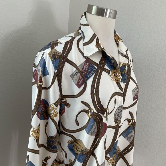 Lauren Ralph Lauren Womens Large Classic Fit Belting print Crepe Shirt Blouse - Picture 2 of 14